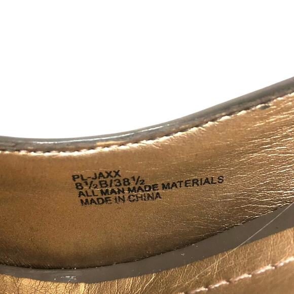 BCBGeneration Jaxx Peep Toe Heel Size 8.5 Taupe Patent Leather Platform Wedding - Picture 11 of 12